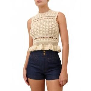 NEW ZIMMERMANN wanderlust crochet sleeveless tank top in metallic gold/cream
